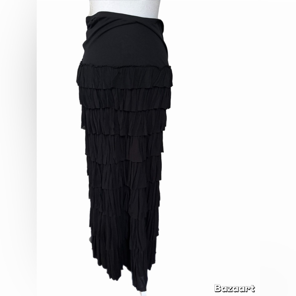 Philosophy Women’s Ruffled Tiered Black Skirt Size Medium Maxi - Picture 2 of 7